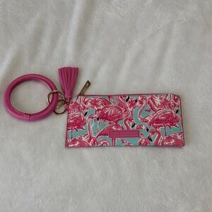 Simply Southern Pink and Blue Flamingo wristlet